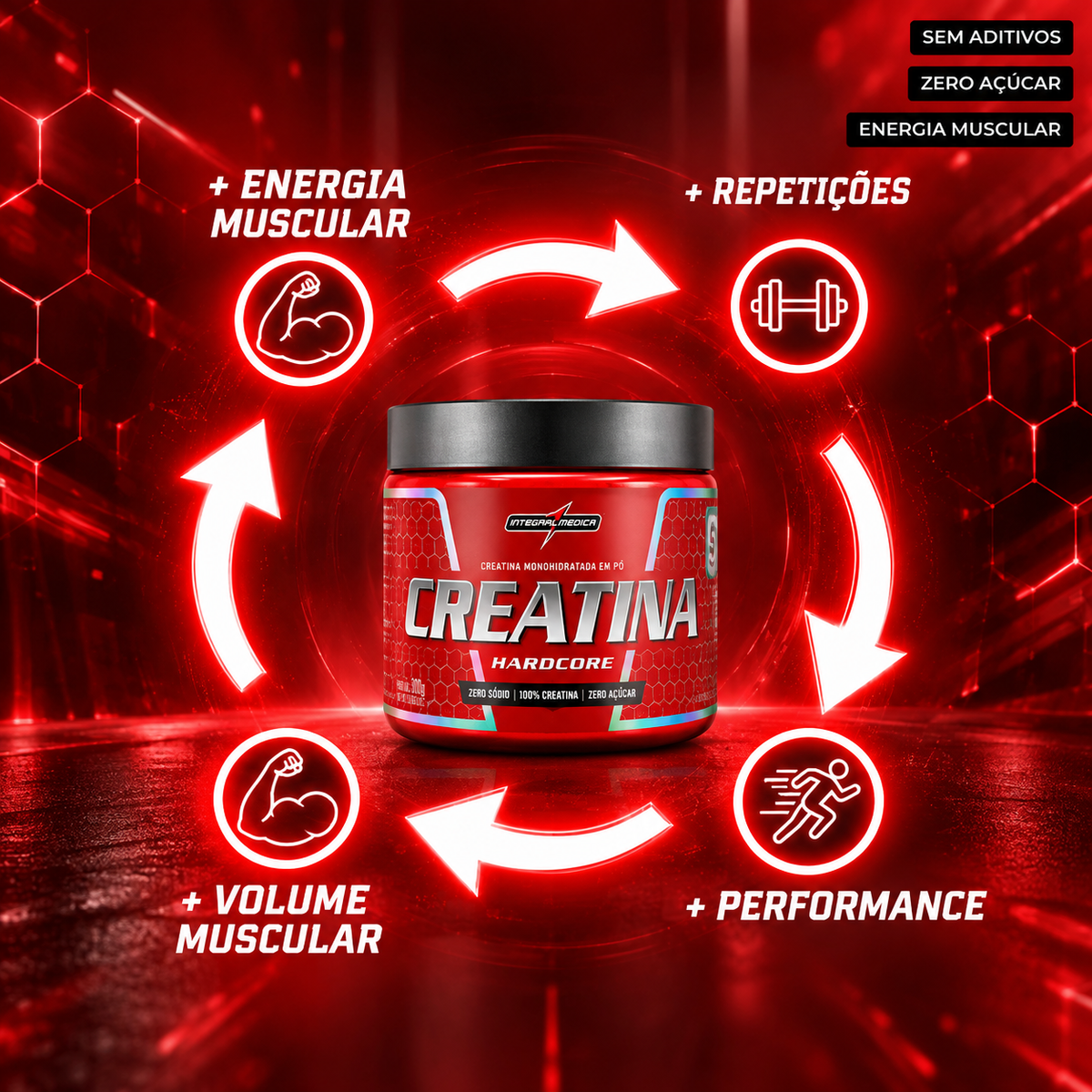 Creatina 100% Pura 300g Hardcore