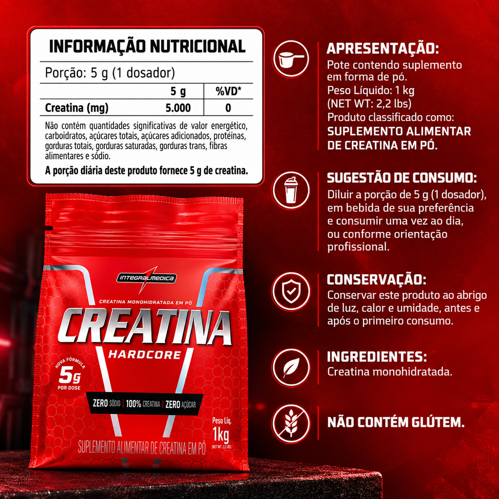 Creatina 100% Pura Pouch 1kg