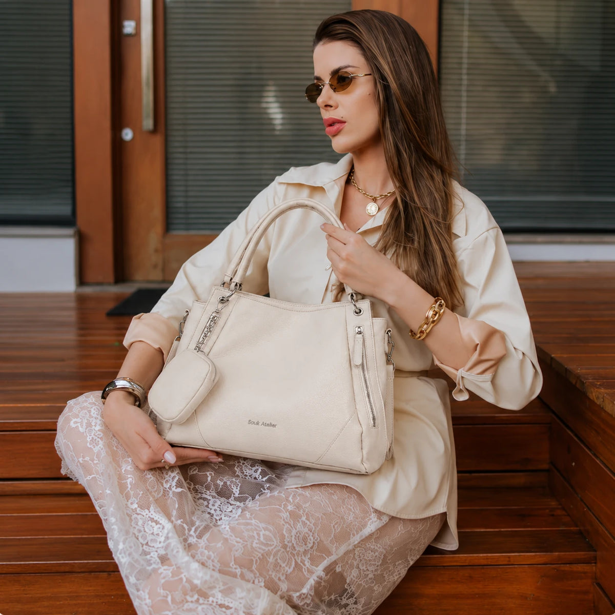 Bolsa Feminina Off White em Couro Siena