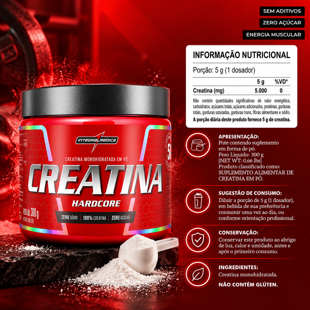 Creatina 100% Pura 300g Hardcore