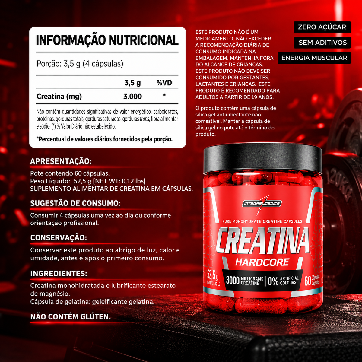 Creatina 100% Pura 60 Cápsulas