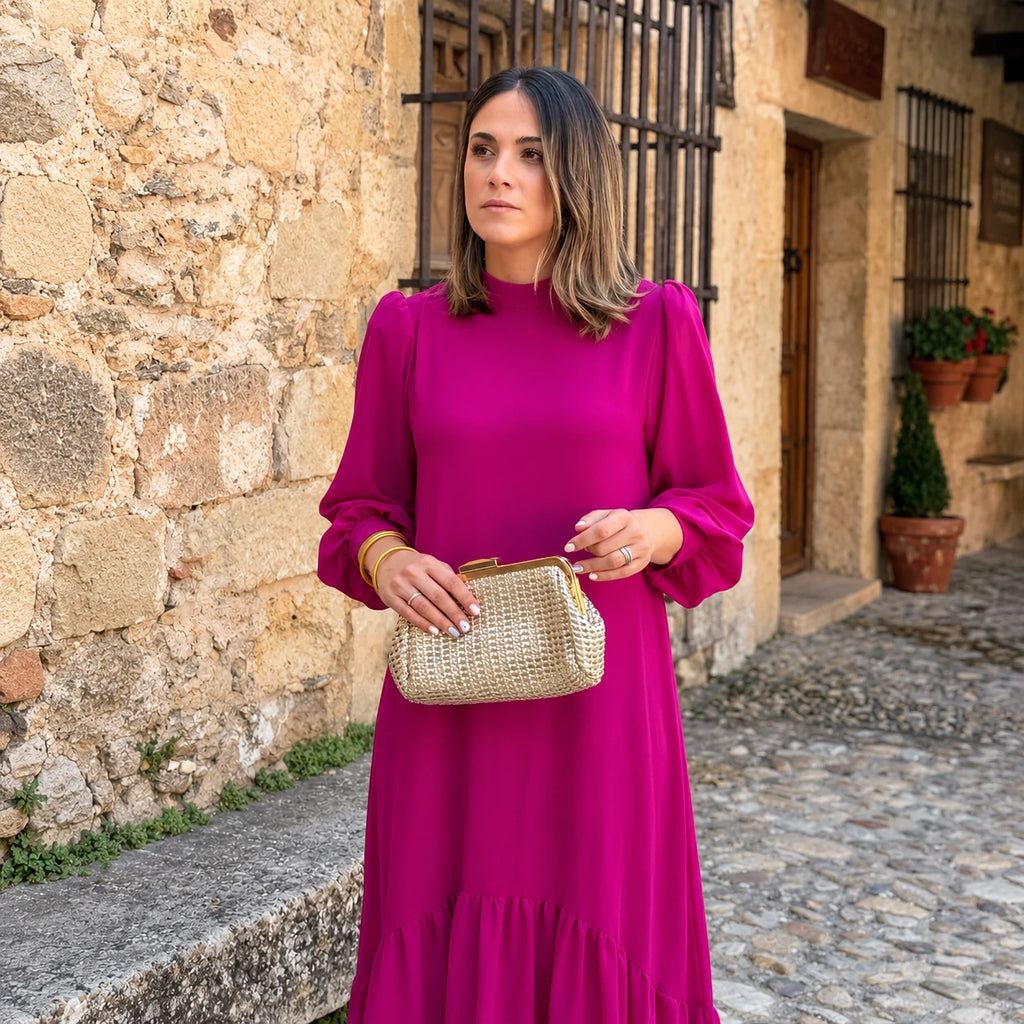 vestido rosa longo